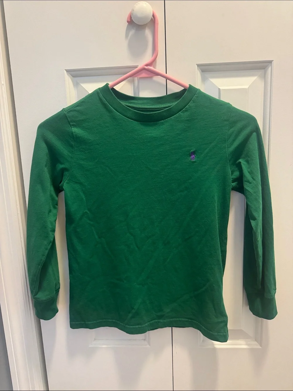Ralph Lauren Boys Green Long-Sleeve Crew Tee with Purple Pony